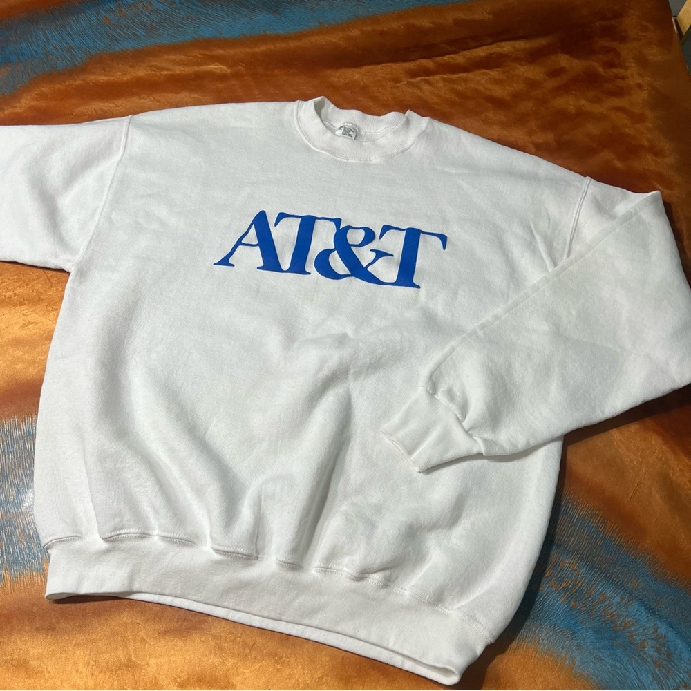 Vintage AT&T Promo Fruit of the Loom White and Blue Crewneck Sweatshirt XL 90s